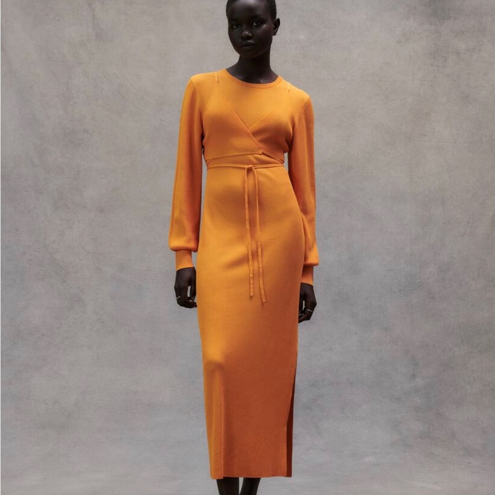 Zara Orange Knit Midi Dress